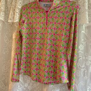 IBKUL zip mock neck pineapple upf 50 shirt size small